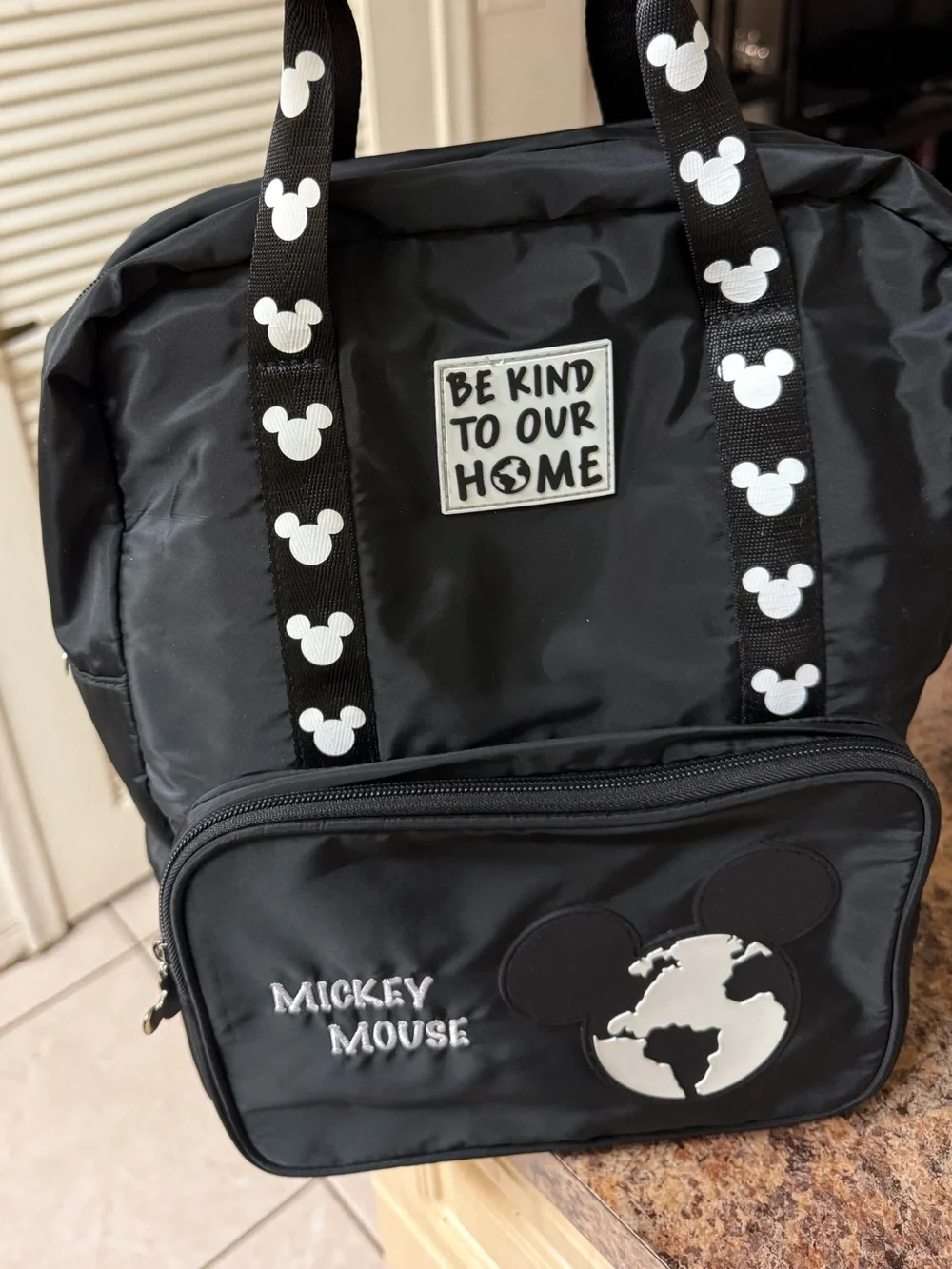 Disney Black Mickey Mouse Backpack with White Earth Patch